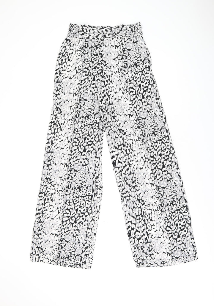 Marks and Spencer Womens Black Geometric Polyester Trousers Size 8 L29.5 in Regular Drawstring