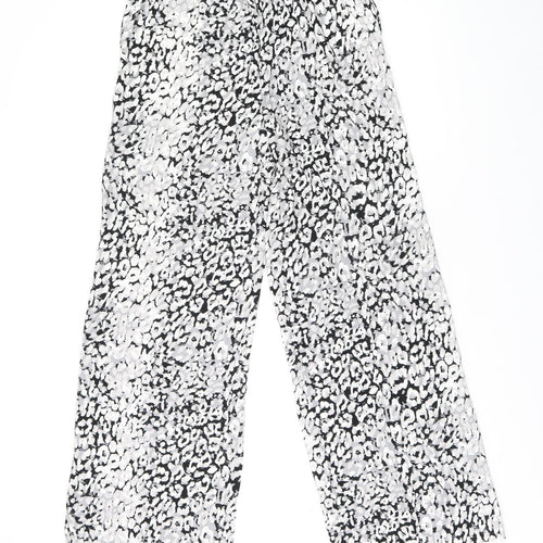 Marks and Spencer Womens Black Geometric Polyester Trousers Size 8 L29.5 in Regular Drawstring