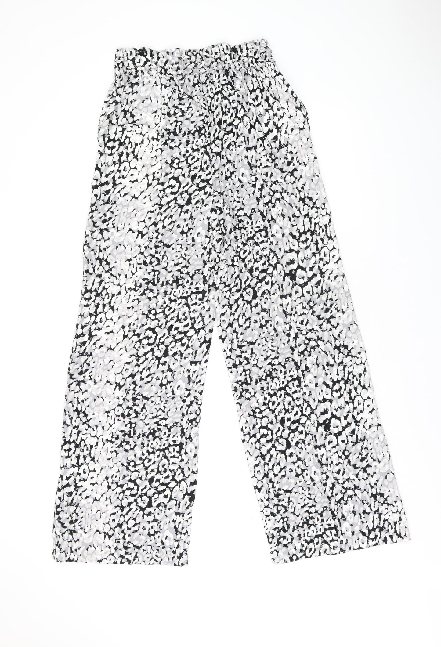Marks and Spencer Womens Black Geometric Polyester Trousers Size 8 L29.5 in Regular Drawstring