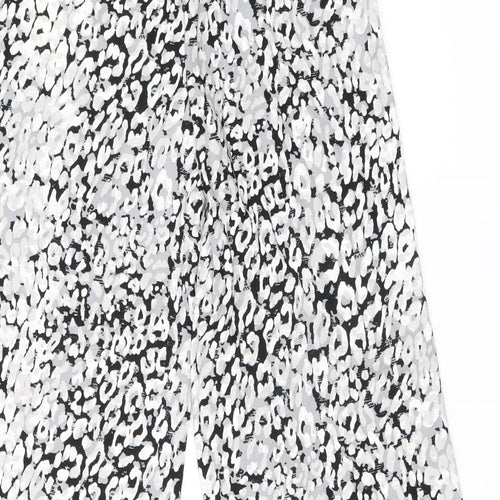 Marks and Spencer Womens Black Geometric Polyester Trousers Size 8 L29.5 in Regular Drawstring
