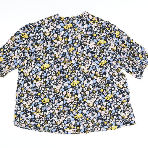 Marks and Spencer Womens Black Floral Viscose Basic T-Shirt Size 18 Round Neck