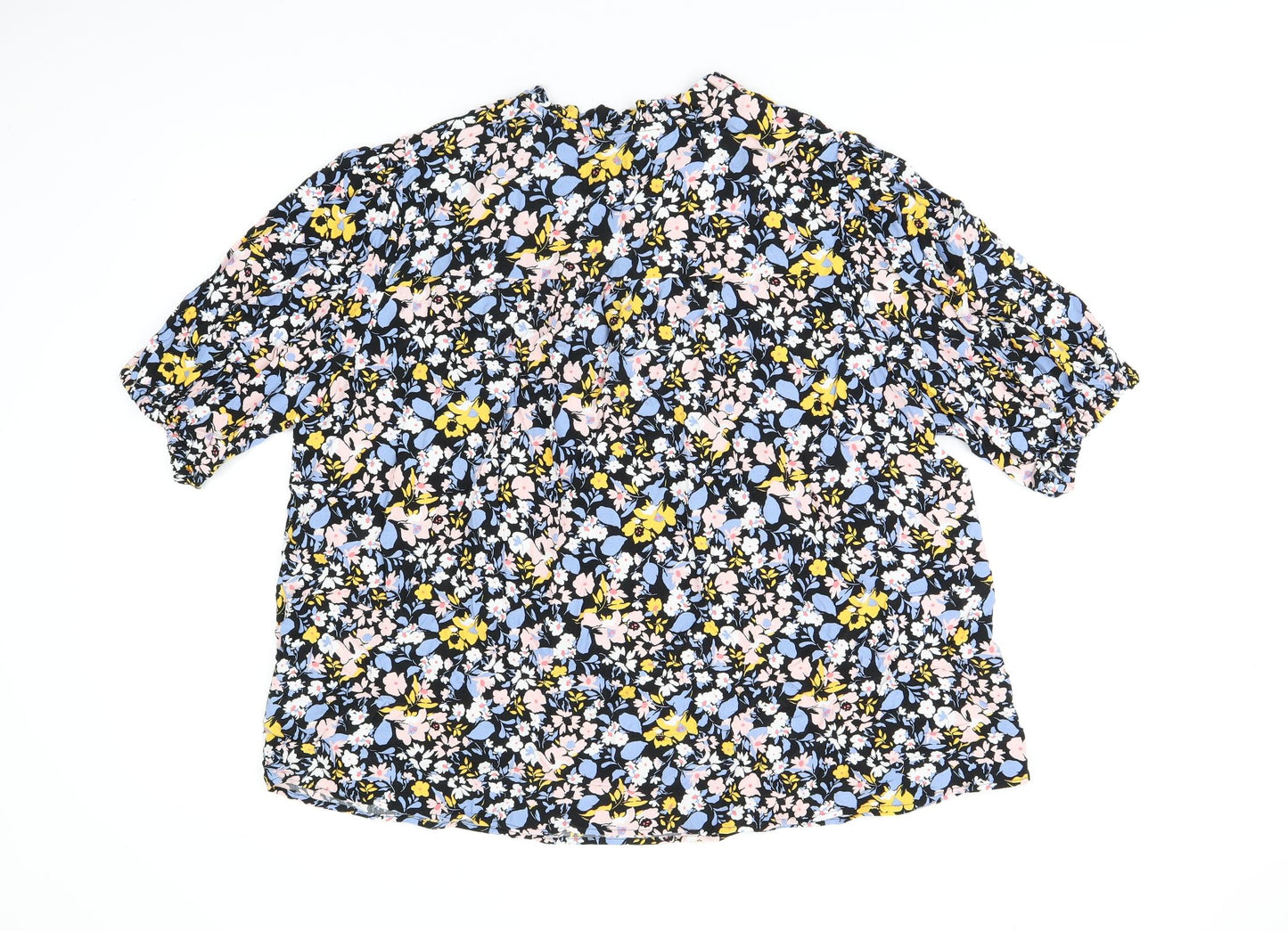 Marks and Spencer Womens Black Floral Viscose Basic T-Shirt Size 18 Round Neck