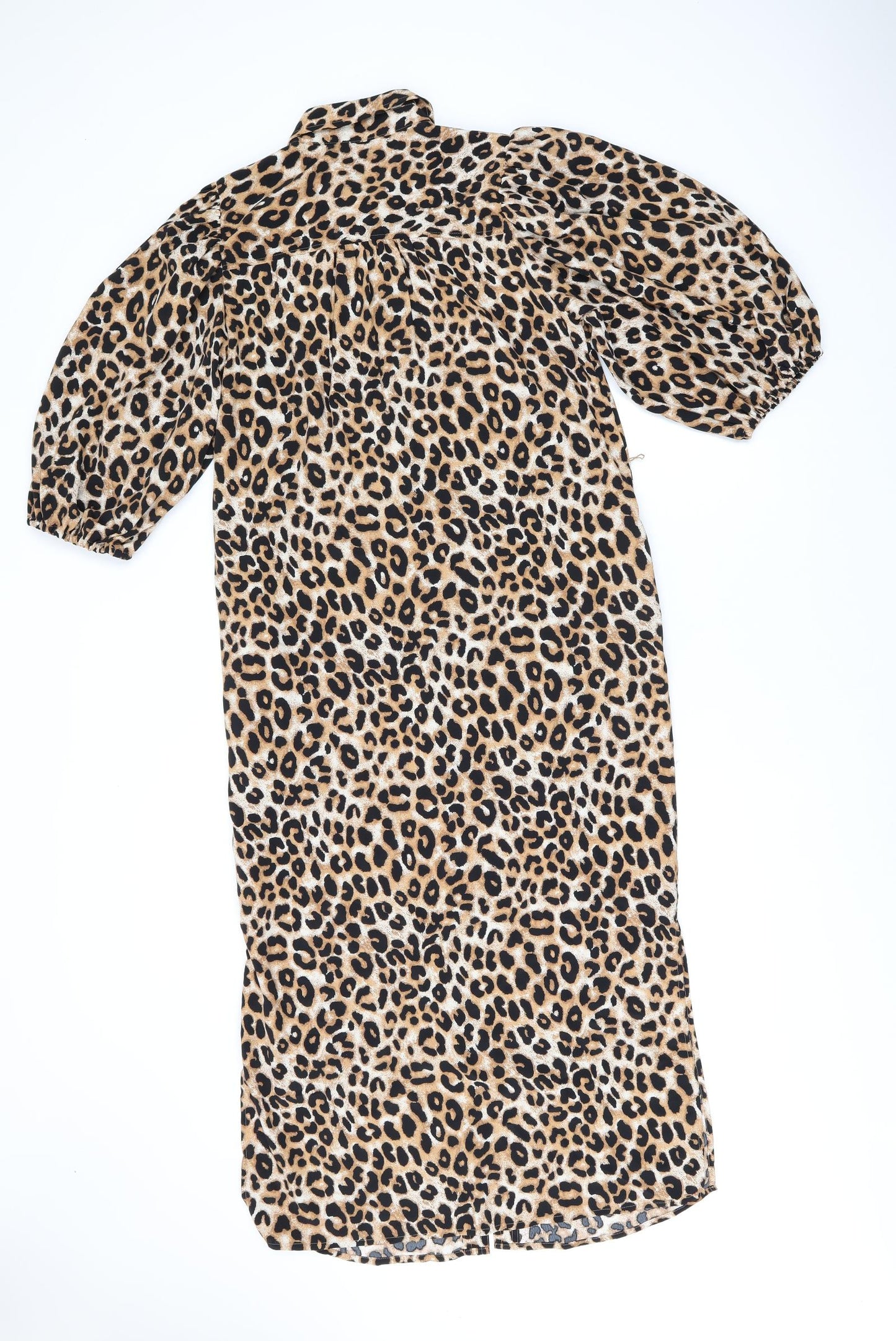 Marks and Spencer Womens Brown Animal Print Polyester Shirt Dress Size 6 Collared Button