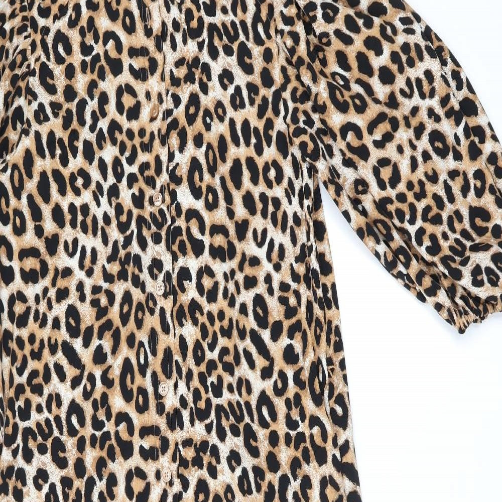 Marks and Spencer Womens Brown Animal Print Polyester Shirt Dress Size 6 Collared Button