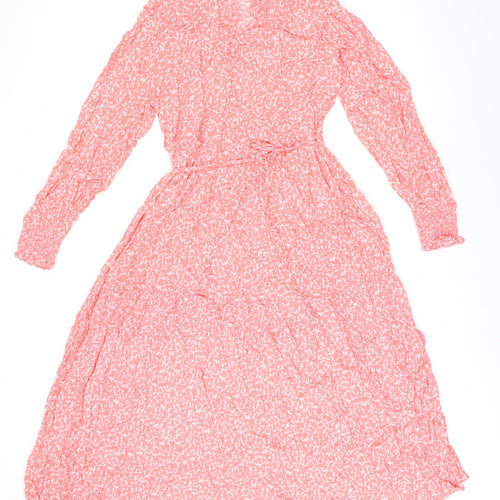 Marks and Spencer Womens Pink Floral Viscose A-Line Size 14 V-Neck Pullover