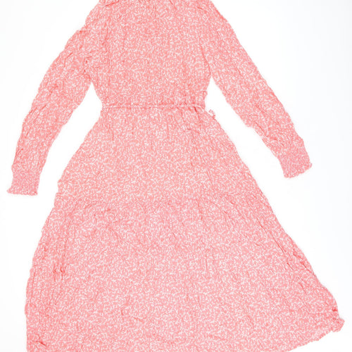 Marks and Spencer Womens Pink Floral Viscose A-Line Size 14 V-Neck Pullover
