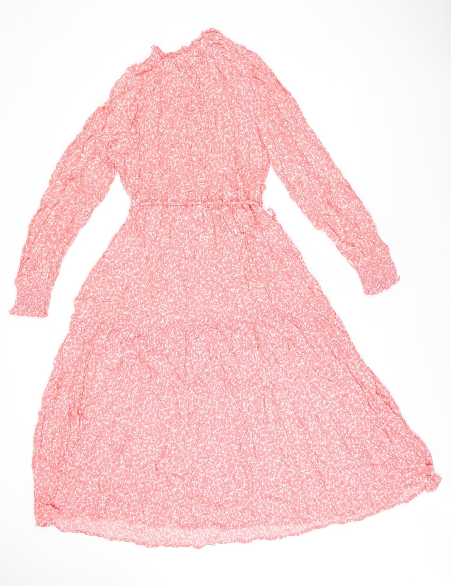 Marks and Spencer Womens Pink Floral Viscose A-Line Size 14 V-Neck Pullover