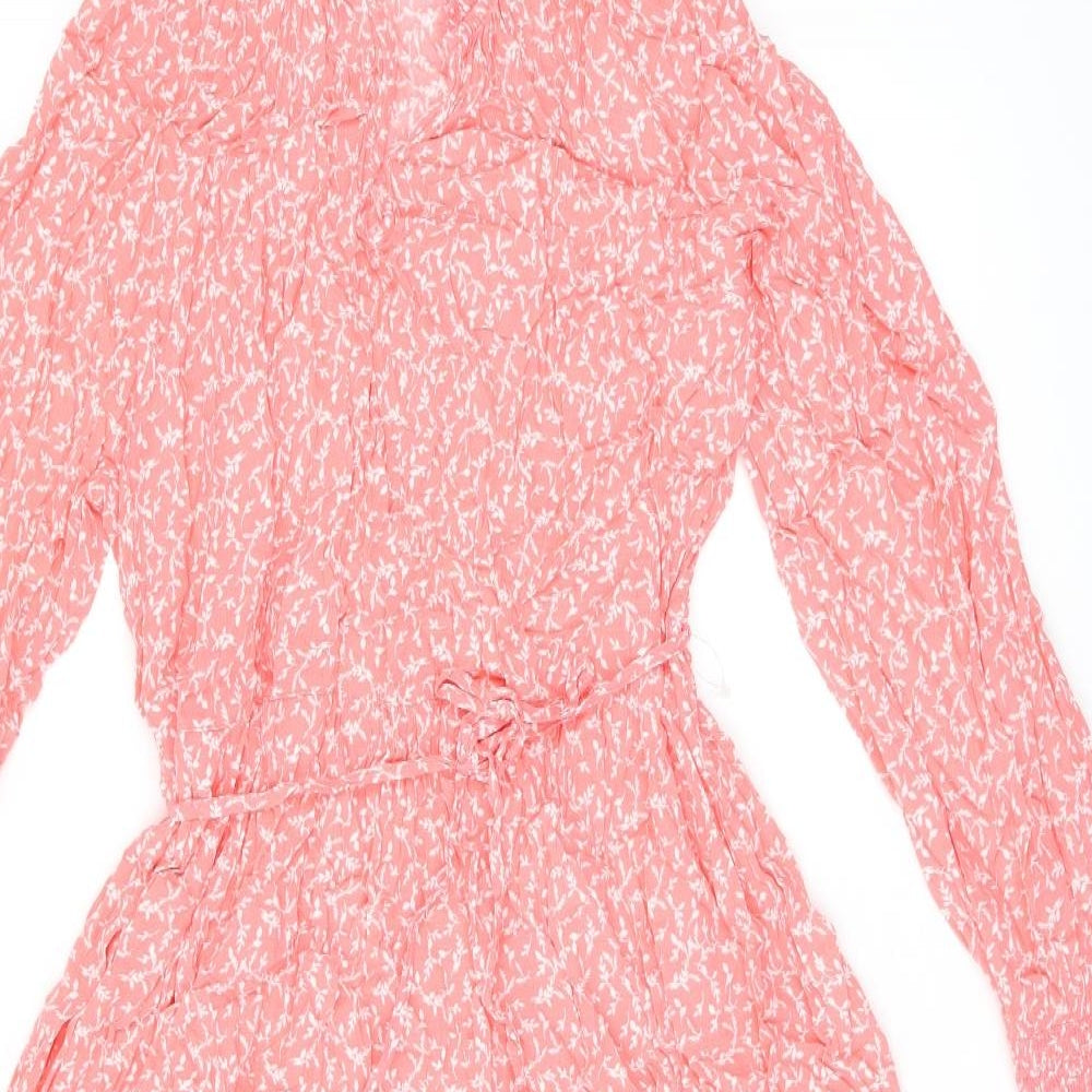 Marks and Spencer Womens Pink Floral Viscose A-Line Size 14 V-Neck Pullover