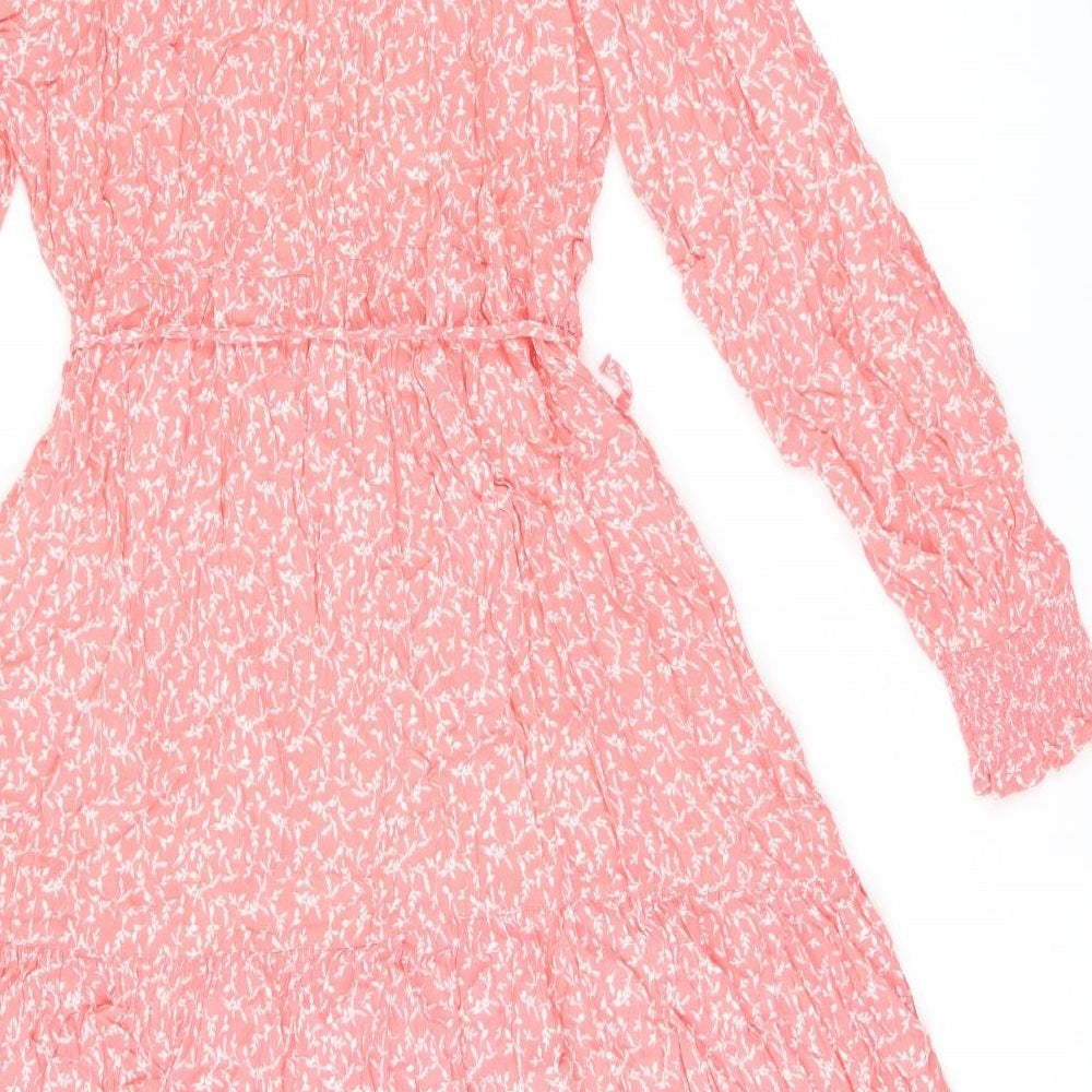 Marks and Spencer Womens Pink Floral Viscose A-Line Size 14 V-Neck Pullover