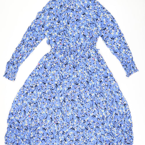 Marks and Spencer Womens Blue Floral Viscose A-Line Size 14 V-Neck Pullover
