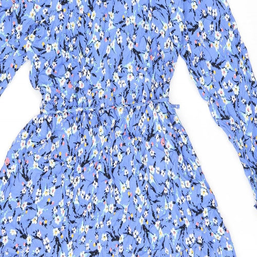 Marks and Spencer Womens Blue Floral Viscose A-Line Size 14 V-Neck Pullover