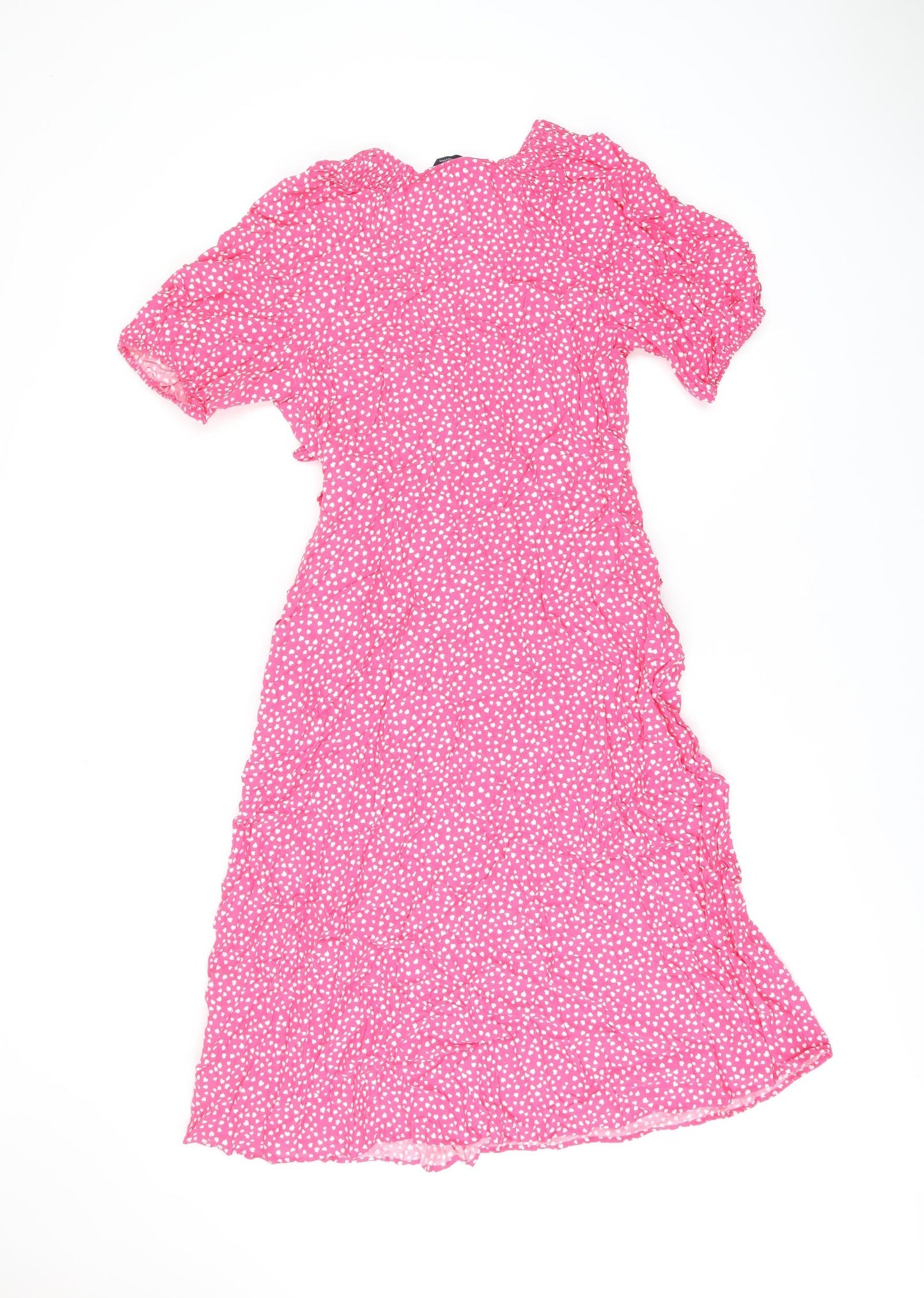 Marks and Spencer Womens Pink Geometric Viscose Wrap Dress Size 14 V-Neck Tie