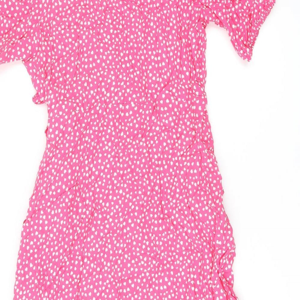 Marks and Spencer Womens Pink Geometric Viscose Wrap Dress Size 14 V-Neck Tie