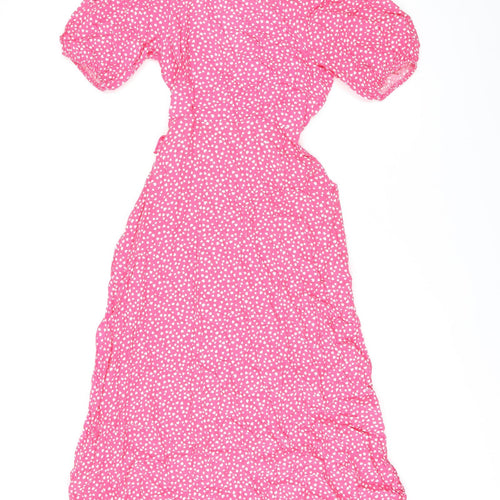 Marks and Spencer Womens Pink Geometric Viscose Wrap Dress Size 6 V-Neck Tie