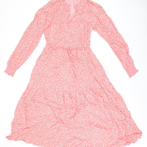 Marks and Spencer Womens Pink Floral Viscose A-Line Size 12 V-Neck Pullover