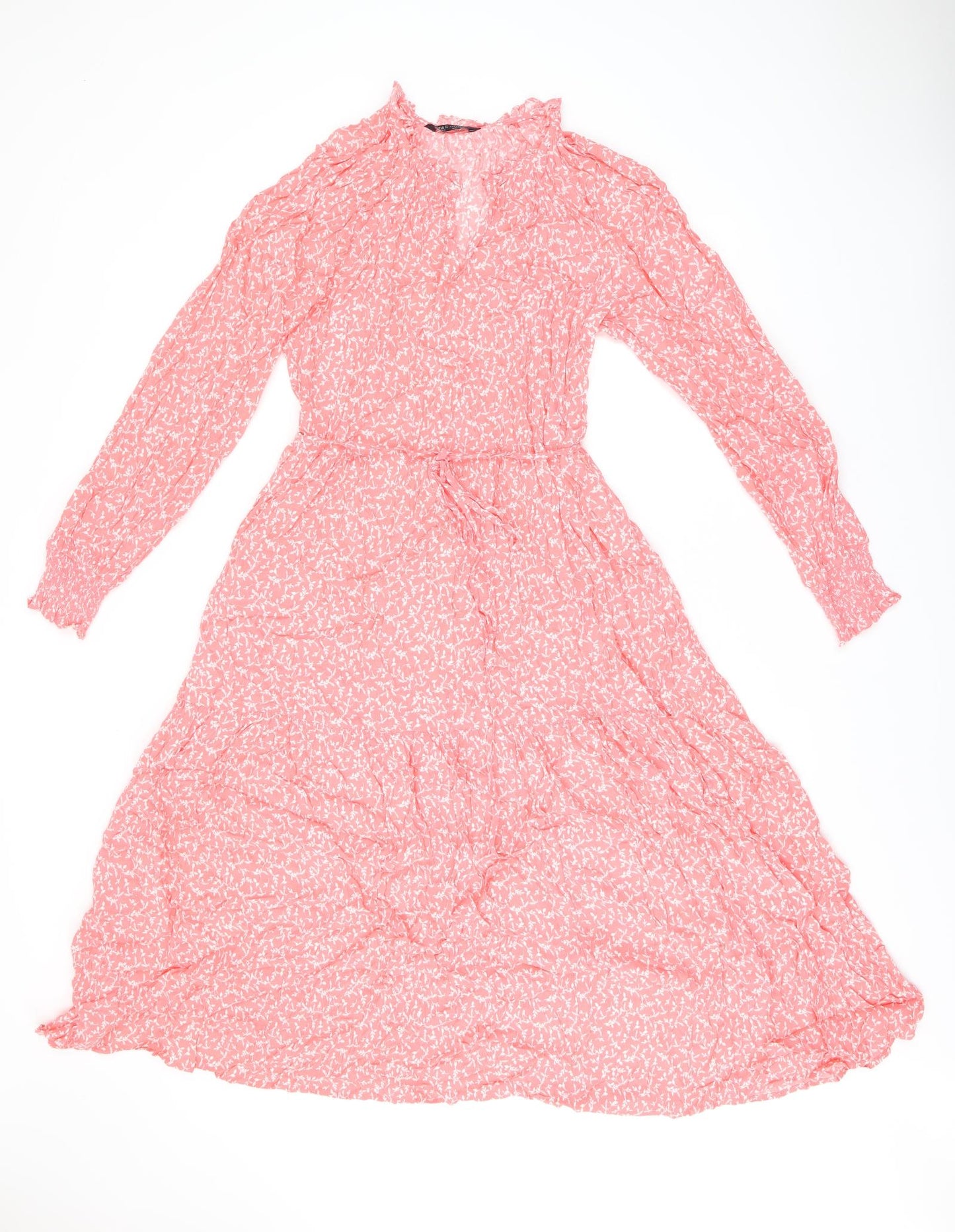 Marks and Spencer Womens Pink Floral Viscose A-Line Size 12 V-Neck Pullover
