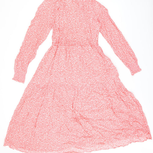 Marks and Spencer Womens Pink Floral Viscose A-Line Size 12 V-Neck Pullover