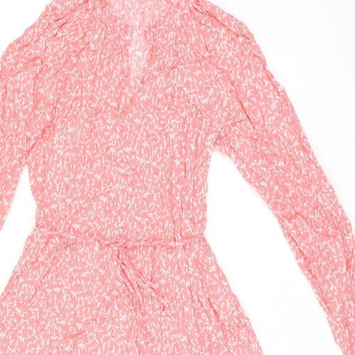 Marks and Spencer Womens Pink Floral Viscose A-Line Size 12 V-Neck Pullover