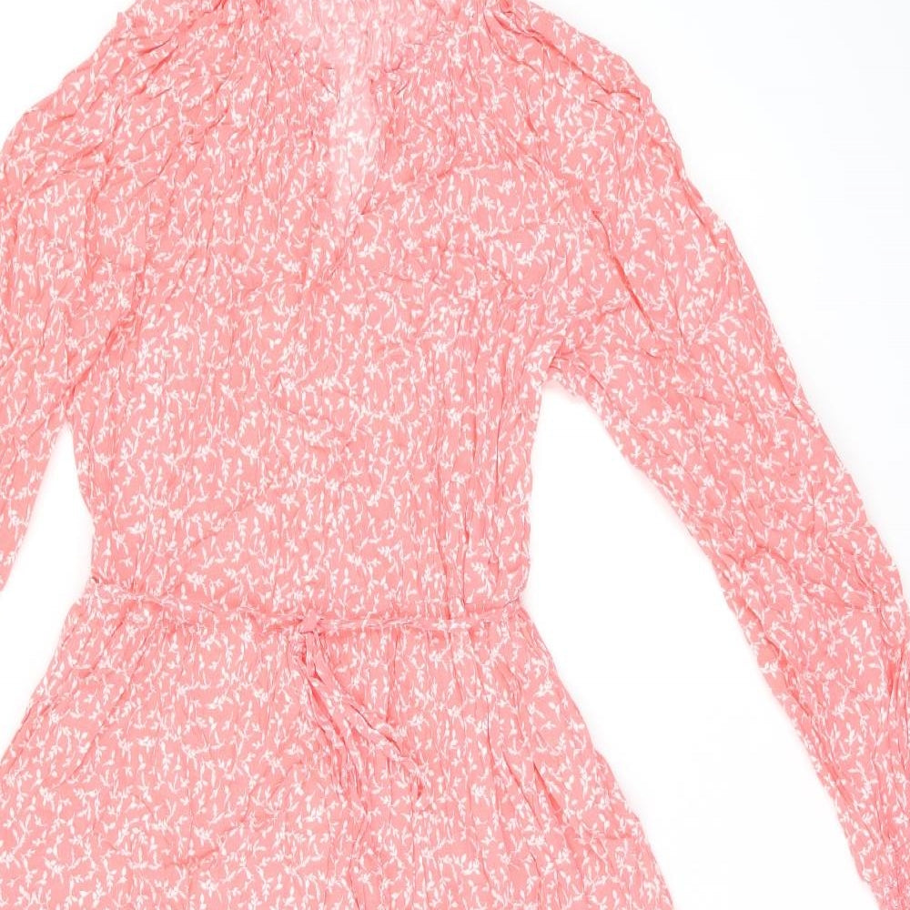Marks and Spencer Womens Pink Floral Viscose A-Line Size 12 V-Neck Pullover