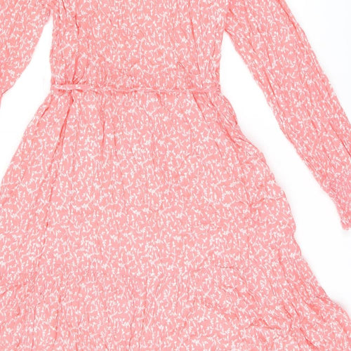Marks and Spencer Womens Pink Floral Viscose A-Line Size 12 V-Neck Pullover