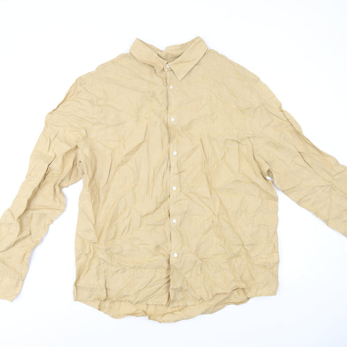 Marks and Spencer Mens Beige Linen Button-Up Size XL Collared Button