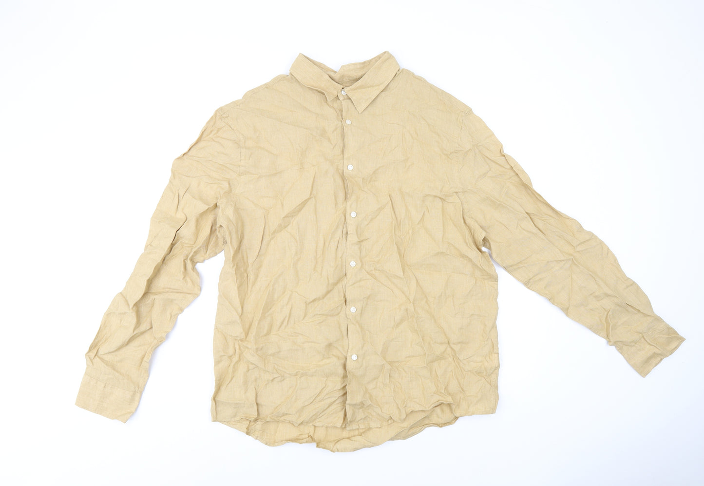 Marks and Spencer Mens Beige Linen Button-Up Size XL Collared Button