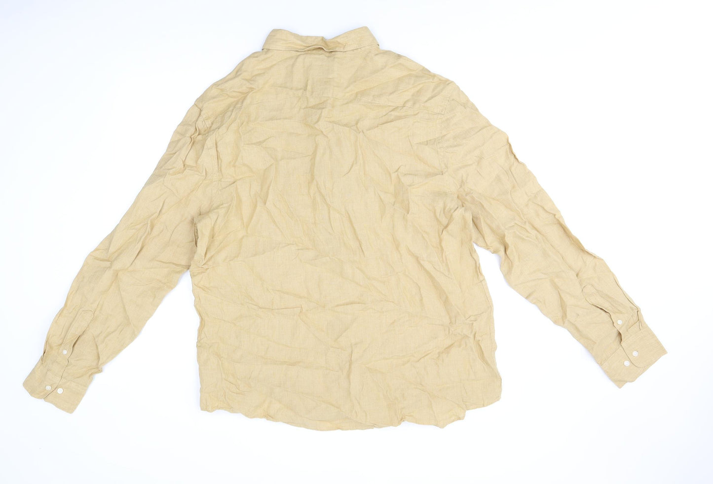 Marks and Spencer Mens Beige Linen Button-Up Size XL Collared Button