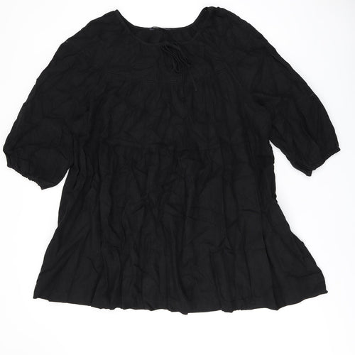 Marks and Spencer Womens Black Linen Shift Size 22 Scoop Neck Pullover