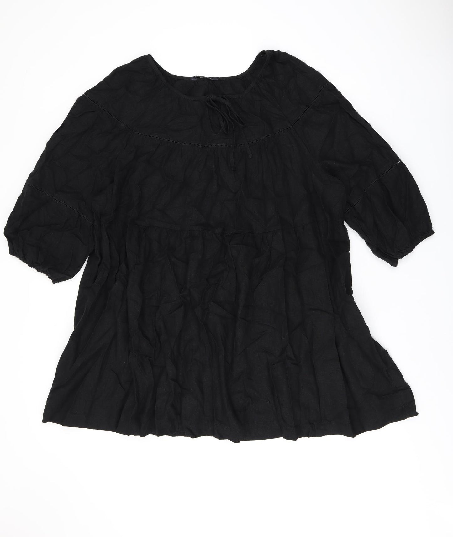 Marks and Spencer Womens Black Linen Shift Size 22 Scoop Neck Pullover