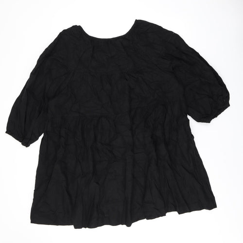 Marks and Spencer Womens Black Linen Shift Size 22 Scoop Neck Pullover