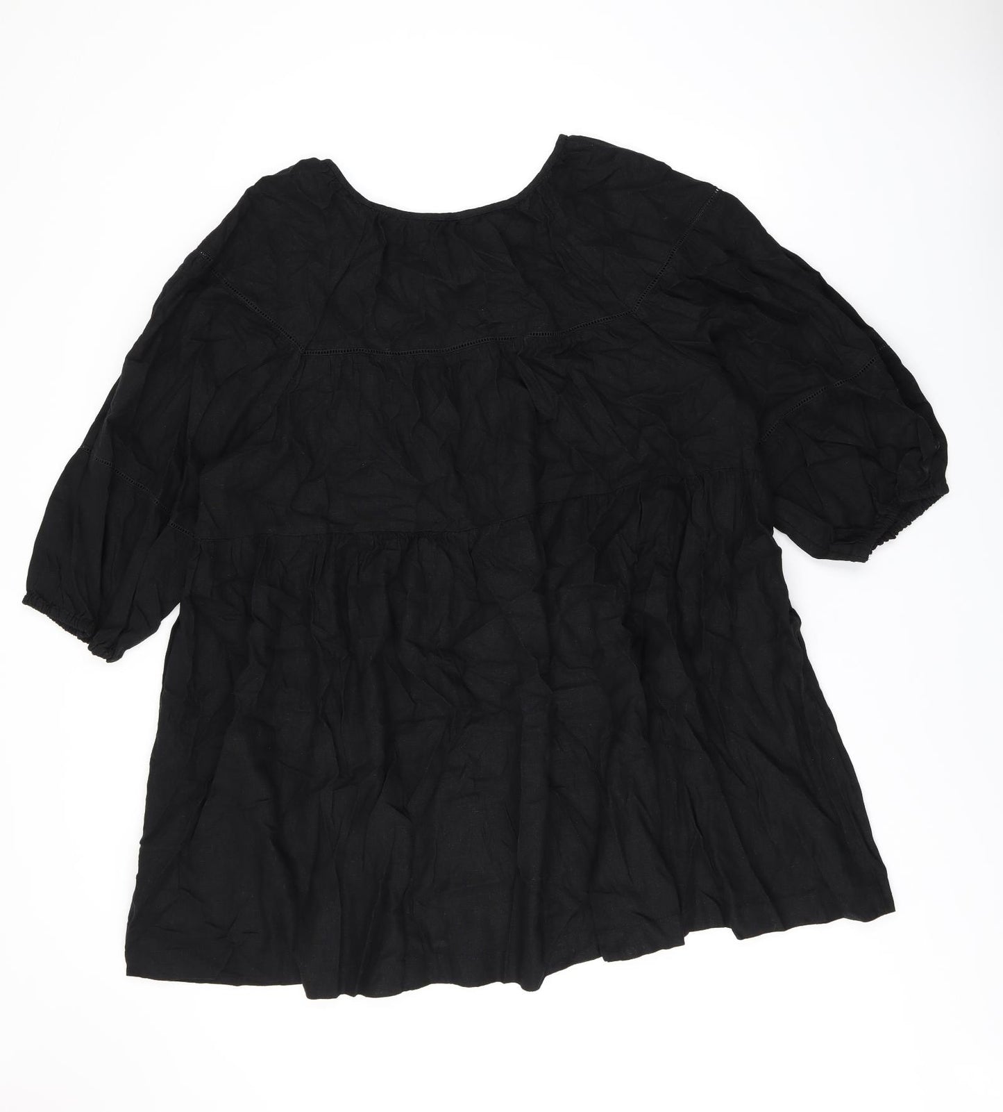 Marks and Spencer Womens Black Linen Shift Size 22 Scoop Neck Pullover