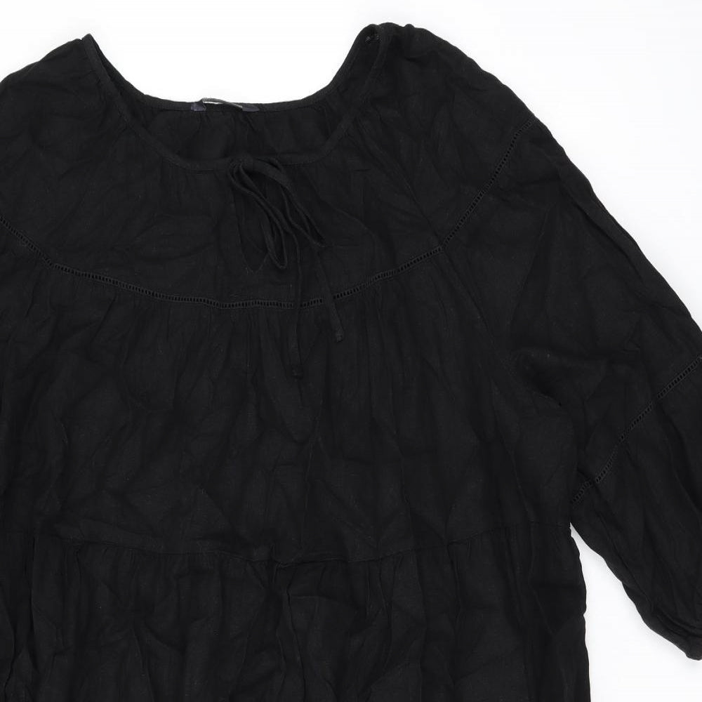 Marks and Spencer Womens Black Linen Shift Size 22 Scoop Neck Pullover