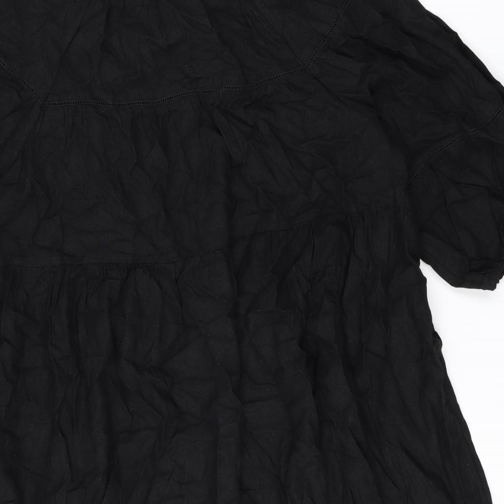 Marks and Spencer Womens Black Linen Shift Size 22 Scoop Neck Pullover