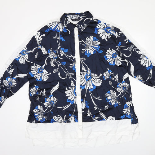 Marks and Spencer Womens Blue Floral Polyester Basic Button-Up Size 18 Collared