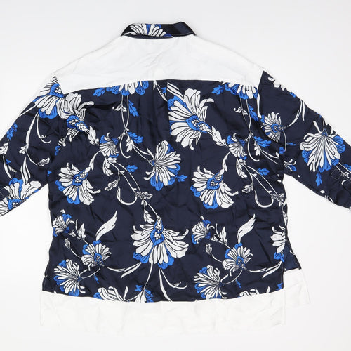 Marks and Spencer Womens Blue Floral Polyester Basic Button-Up Size 18 Collared