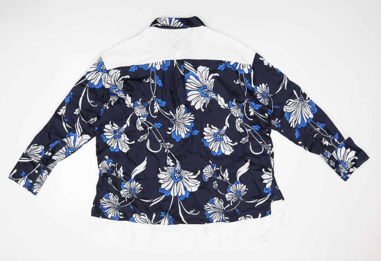 Marks and Spencer Womens Blue Floral Polyester Basic Button-Up Size 18 Collared