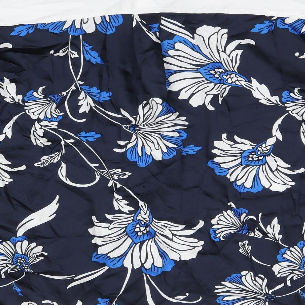 Marks and Spencer Womens Blue Floral Polyester Basic Button-Up Size 18 Collared