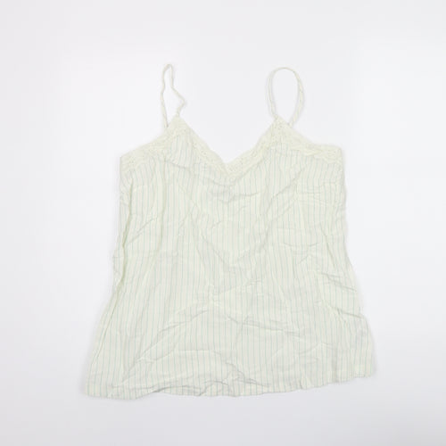 Marks and Spencer Womens Ivory Striped Viscose Camisole T-Shirt Size 12 V-Neck
