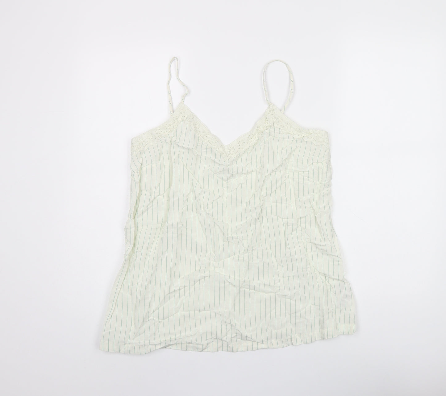 Marks and Spencer Womens Ivory Striped Viscose Camisole T-Shirt Size 12 V-Neck