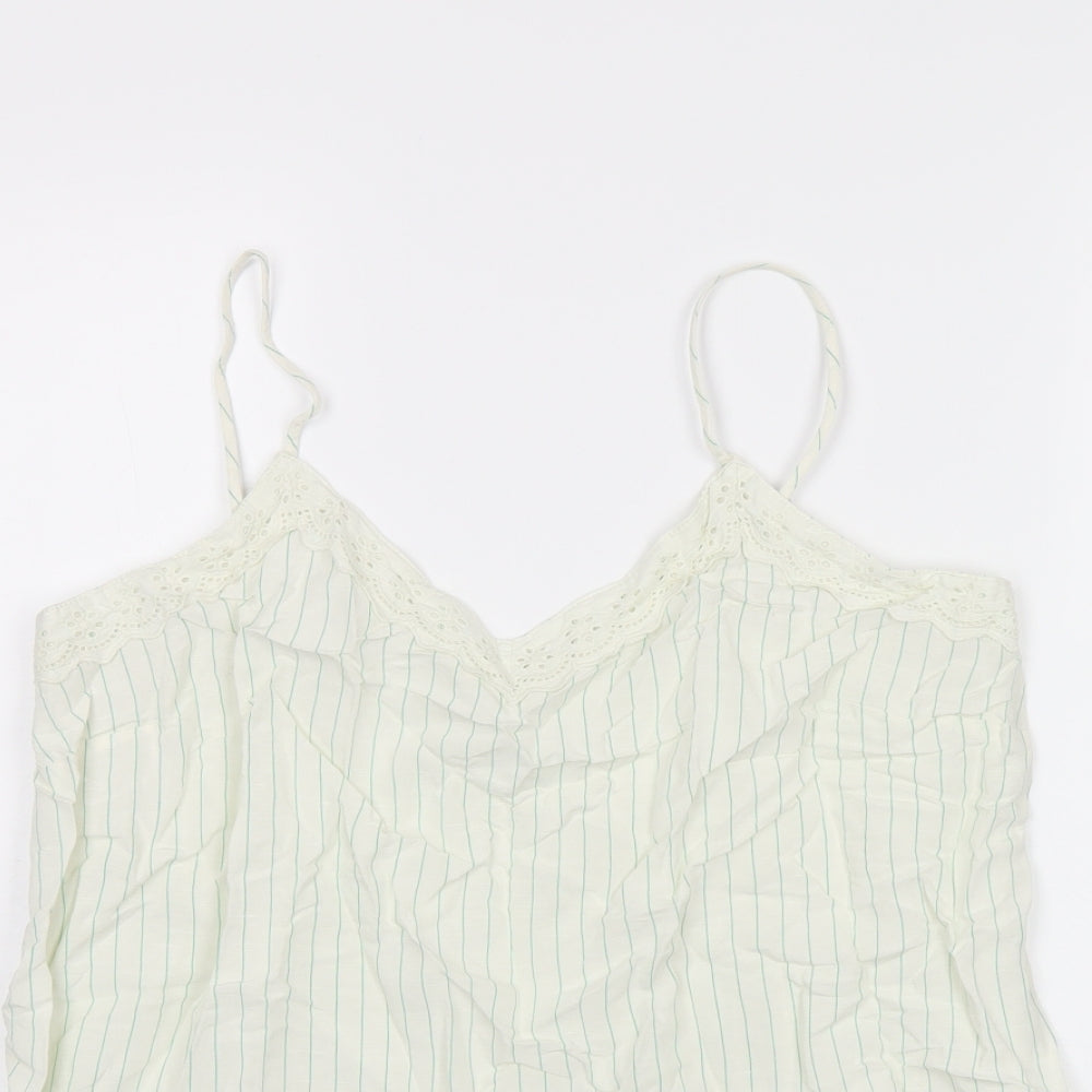 Marks and Spencer Womens Ivory Striped Viscose Camisole T-Shirt Size 12 V-Neck