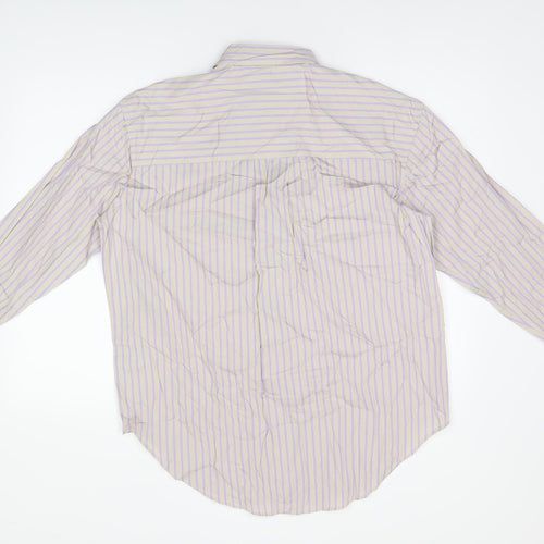 Marks and Spencer Womens Grey Striped Cotton Basic Button-Up Size 10 Collared