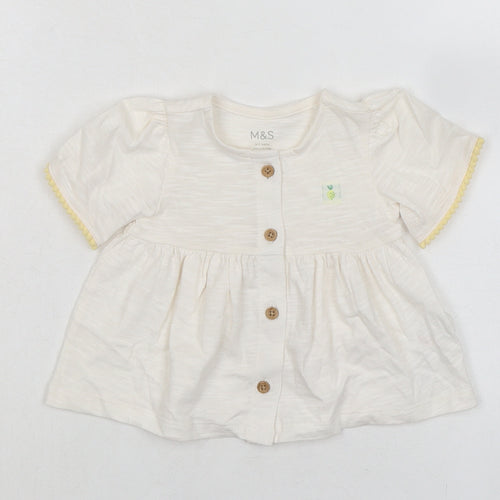 Marks and Spencer Baby Ivory 100% Cotton Basic Button-Up Size 0-3 Months Round Neck Button