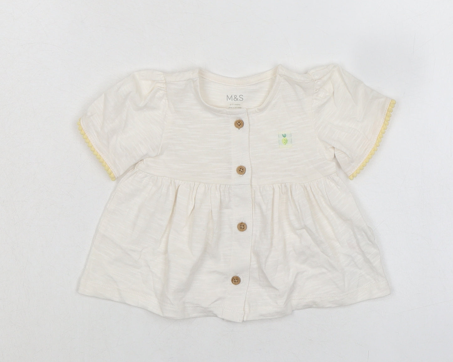 Marks and Spencer Baby Ivory 100% Cotton Basic Button-Up Size 0-3 Months Round Neck Button