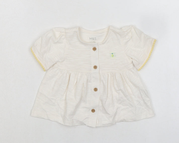 Marks and Spencer Baby Ivory 100% Cotton Basic Button-Up Size 0-3 Months Round Neck Button