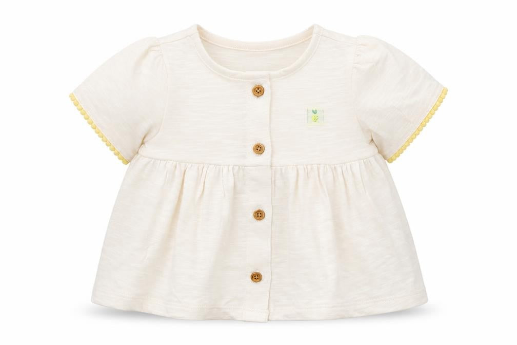 Front view of Marks & Spencer Baby Ivory 100% Cotton Basic Button-Up, size 0-3, Months Round Neck Button