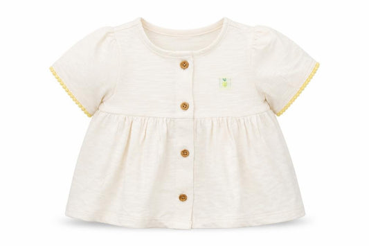 Front view of Marks & Spencer Baby Ivory 100% Cotton Basic Button-Up, size 0-3, Months Round Neck Button