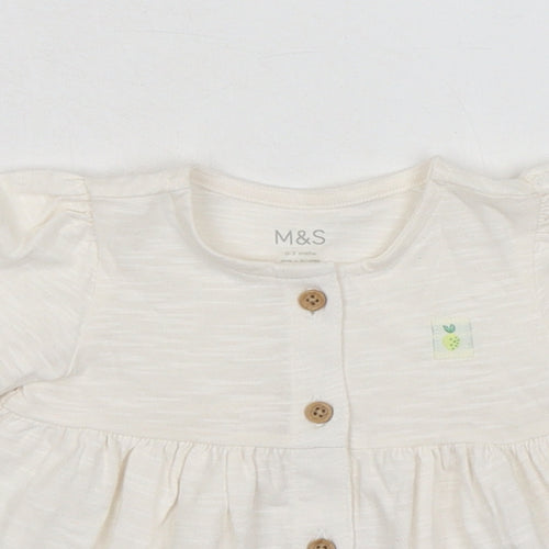 Marks and Spencer Baby Ivory 100% Cotton Basic Button-Up Size 0-3 Months Round Neck Button