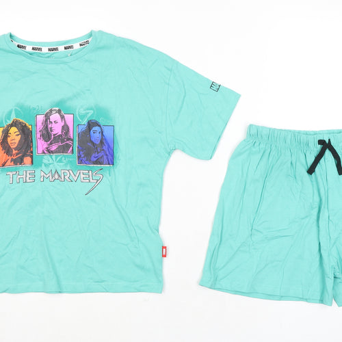 Marvel Girls Green Solid 100% Cotton Cami Pyjama Set Size 10-11 Years Pullover - The Marvels