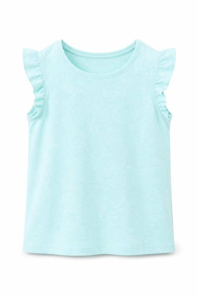 Front view of Marks & Spencer girls’ green polyester basic tank, size 5-6, years crew neck pullover