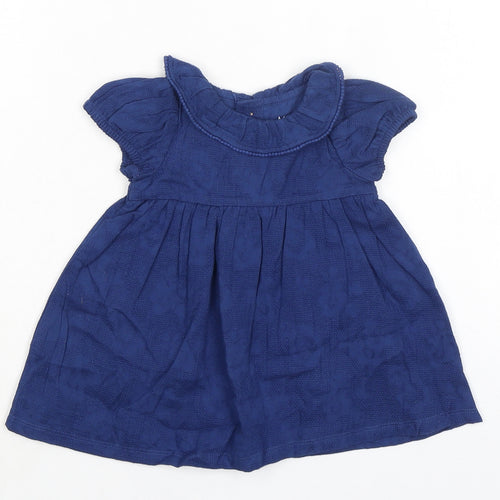Marks and Spencer Girls Blue 100% Cotton A-Line Size 0-3 Months Round Neck Button